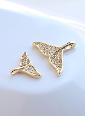 鲸鱼尾包金镶锆石diy项链吊坠