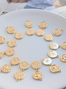 diy14k包金星座圆牌保色吊坠