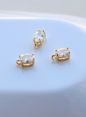 14K铜镀真金锆石小吊坠椭圆形