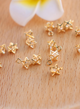 diy包金锆石立体耳坠项链吊坠