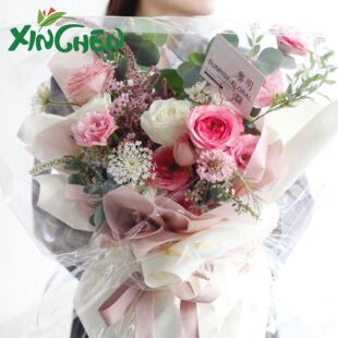 欣辰鲜花配送 防尘防水3.5丝玻璃透明袋子花束配送袋花盒配送袋