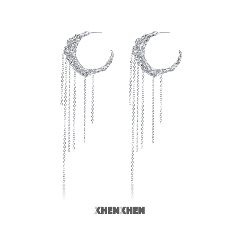 XHENXHEN郝蕾岳岳太一同款春分系列月牙流苏耳钉小众设计气质高级