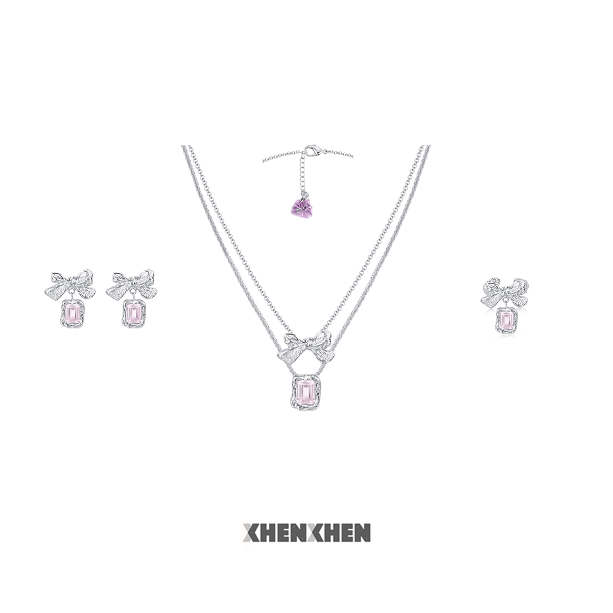 XHENXHEN玫瑰星云金靖同款蝴蝶结宝石肌理系列 耳钉 项链 戒指
