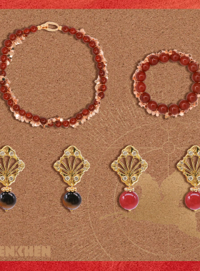 XHENXHEN圆满闪闪项链手串红窗影吊坠耳钉气质红玛瑙