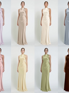 绝美婚礼姐妹团缎面高级小众伴娘服礼服胖mm大码伴娘裙姐妹服姊妹