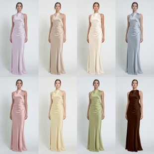 绝美婚礼姐妹团缎面高级小众伴娘服礼服胖mm大码伴娘裙姐妹服姊妹