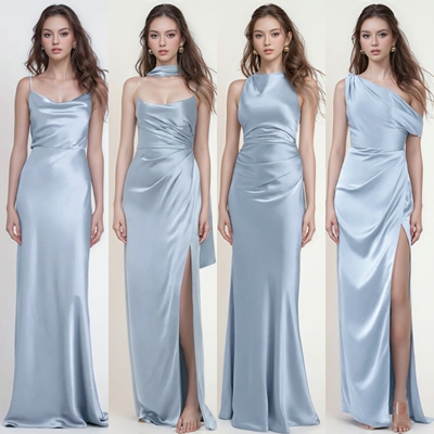 绝美蓝色绸缎面伴娘服轻礼服气质显瘦高级小众姐妹服伴娘团伴娘裙