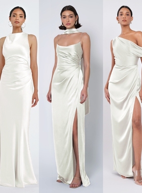 法式白色缎面伴娘服轻礼服新款高级感小众领证登记姐妹服伴娘团