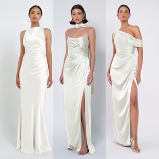 法式 高级感小众领证登记姐妹服伴娘团 白色缎面伴娘服轻礼服新款