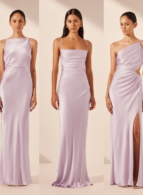2025浅紫色缎面伴娘服轻礼服绝美高级感小众气质婚礼姐妹团伴娘裙