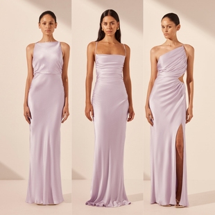 2025浅紫色缎面伴娘服轻礼服绝美高级感小众气质婚礼姐妹团伴娘裙