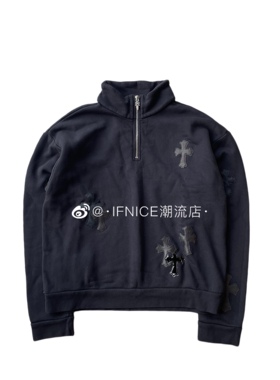 Chrome Hearts 克罗心 黑色 十字架 半拉链卫衣 套头卫衣