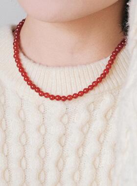 玛瑙珠925银女复古项链