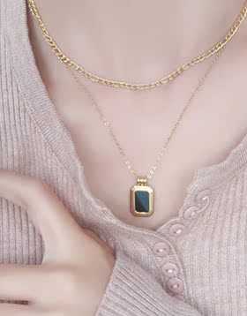 一枝橘 黑金吊坠双层锁骨链女夏季项链轻奢小众设计颈链