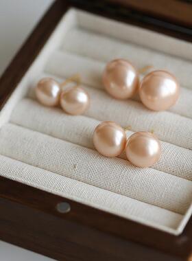 一枝橘 知识分子风法式温柔感粉色半圆珍珠耳环925银针耳饰