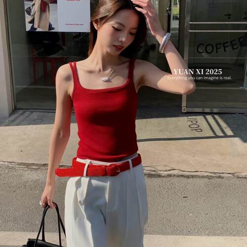YUAN XI元熙3040双肩带胸垫吊带背心女短款修身弹力显瘦辣妹上衣