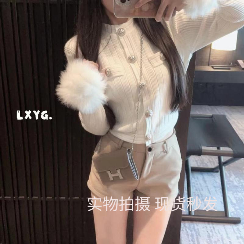 LXYG秋冬小香风真狐狸毛轻奢毛衣气质针织开衫女修身上衣皮草外套