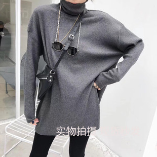 2025早秋韩版 女中长款 宽松内搭 熙6160纯色高领坑条打底衫 YUANXI元