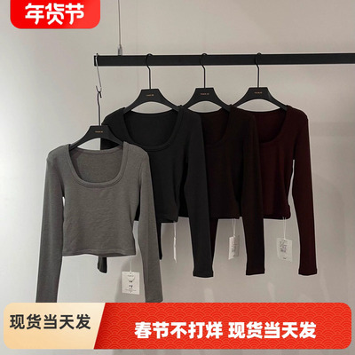 YUAN XI元熙8078-3加绒秋冬新款短方领小个子长袖打底衫女显瘦T恤