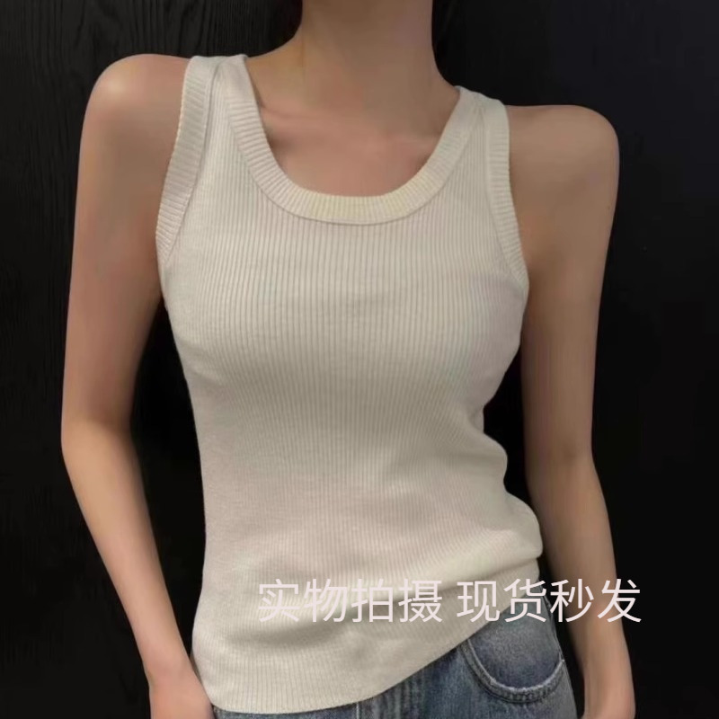 YUAN XI元熙2025秋羊毛螺纹防走光针织吊带背心U领无袖打底衫1001