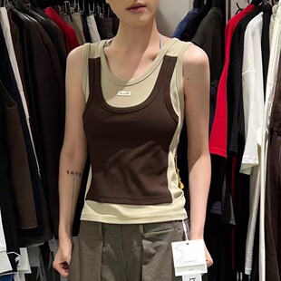 YUAN XI元熙8164假两件设计感撞色拼接无袖T恤修身显瘦背心内搭秋