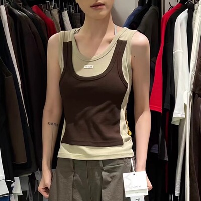 YUAN XI元熙8164假两件设计感撞色拼接无袖T恤修身显瘦背心内搭秋