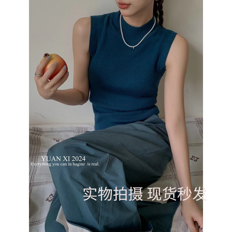 元熙YUAN XI1005立领羊毛针织背心女2025秋修身显瘦无袖内搭上衣