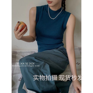 元 內(nèi)搭外穿上衣潮 顯瘦無(wú)袖 熙1005半高領(lǐng)羊毛針織背心女2025春修身