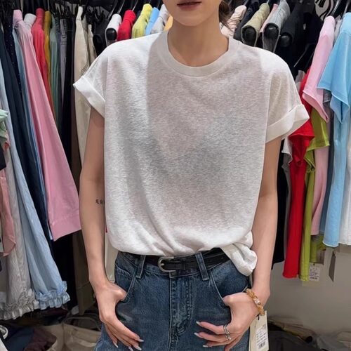 YUAN XI元熙8273韩系设计感小飞袖简约短袖T恤女雪花棉薄款上衣夏