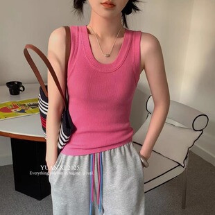 YUAN XI元熙1001冰丝螺纹针织背心女U领遮副乳显瘦修身无袖上衣潮