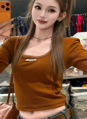 YUAN XI元熙8078-2垫肩贴标加绒罗纹棉U方领修身长袖打底衫上衣冬