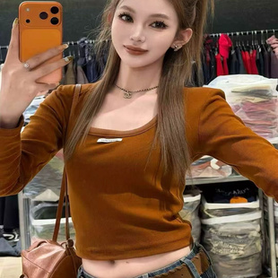 XI元 打底衫 熙8078 长袖 上衣冬 2垫肩贴标加绒罗纹棉U方领修身 YUAN