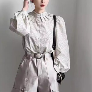 U.YU有鱼2026春法式高级感提花镂空百褶荷叶领重工长袖衬衫女上衣
