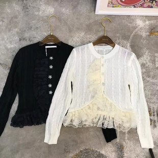 很仙的蕾丝花边花朵钻扣小众长袖针织开衫女LXYG2026秋季新款上衣