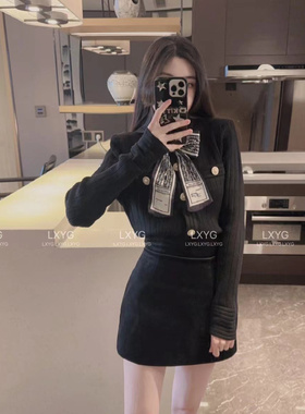 LXYG法式小香风蝴蝶结针织开衫短款外套女2025秋冬气质修身毛衣