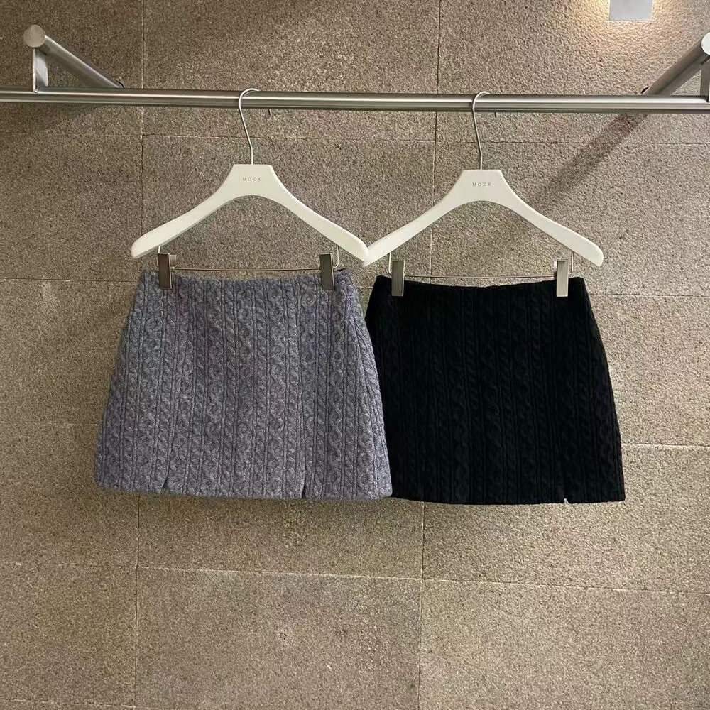 AT fashion秋冬针织麻花高腰显瘦裙裤女修身防走光A字半身裙短裙