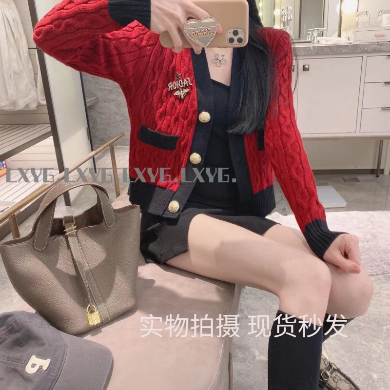 LXYG学院小香风减龄撞色针织开衫