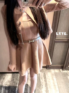LXYG赫本气质名媛礼服吊带连衣裙女收腰蓬蓬短裙针织开衫两件外套