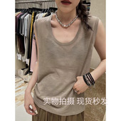 XI元 熙1026白色U领气质薄款 冰丝麻无袖 YUAN 针织衫 宽松显瘦上衣夏