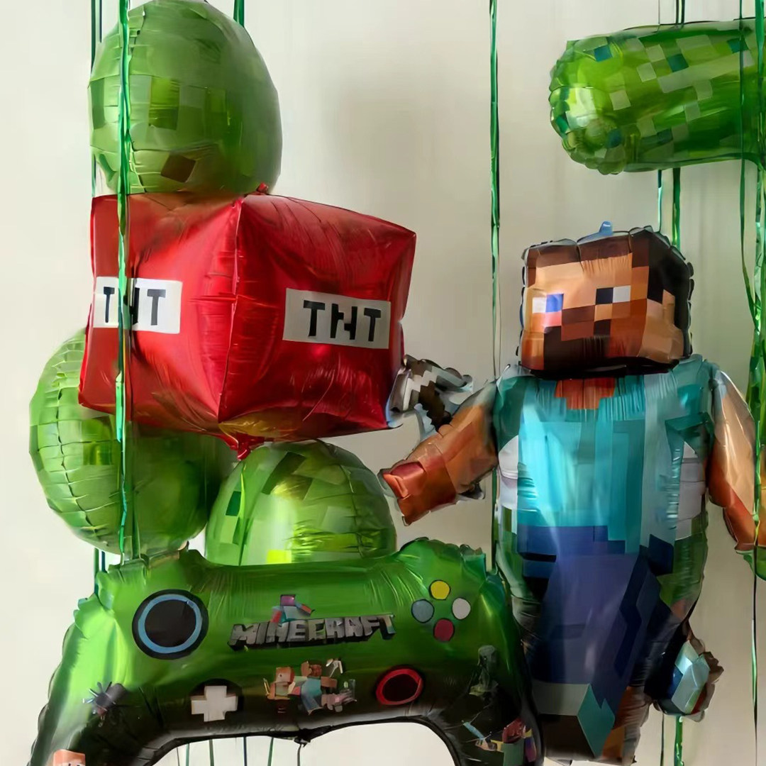 我的世界主题生日派对男孩气球套装TNT游戏手柄造型氛围绿色装饰