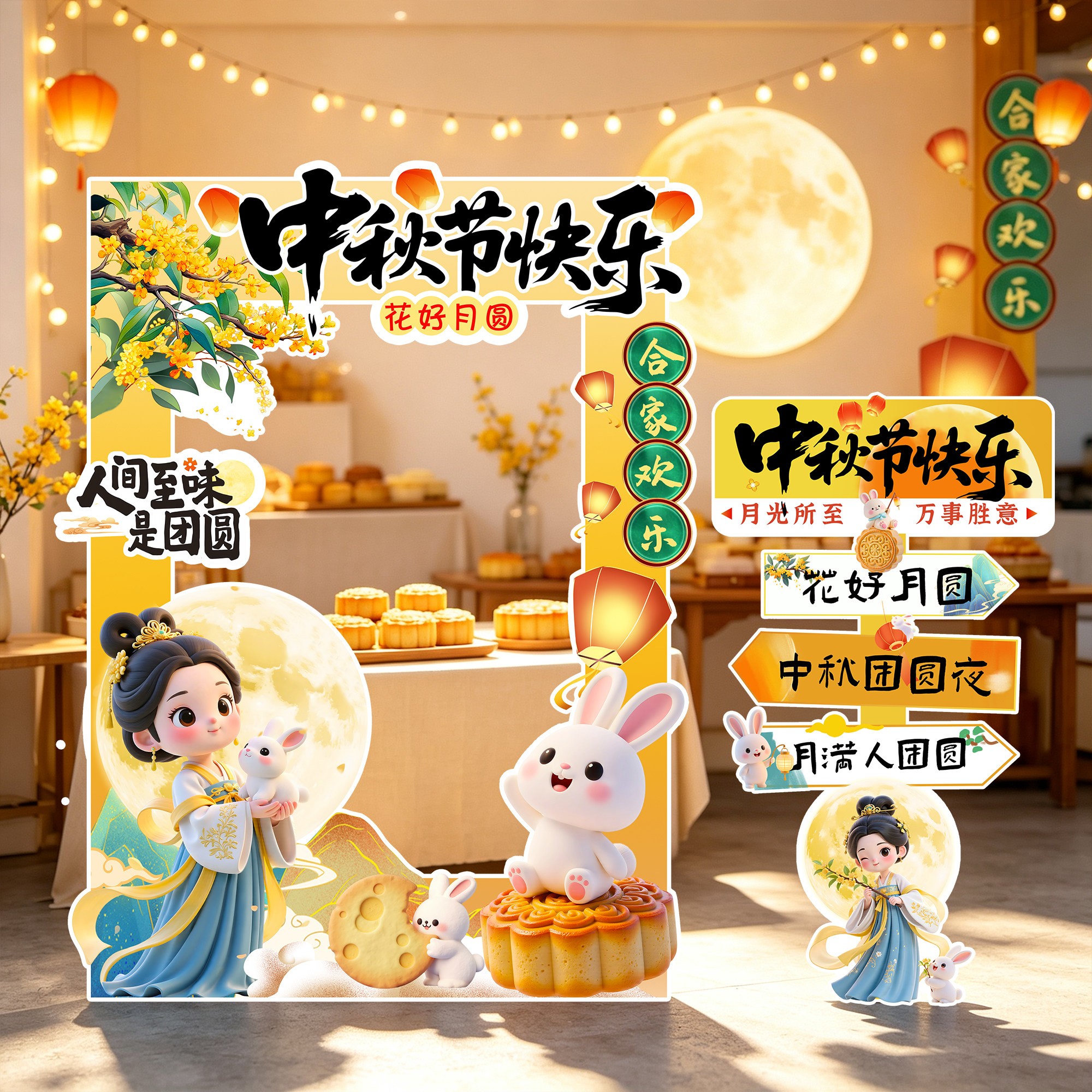 中秋拍照框背景墙定制KT板图片