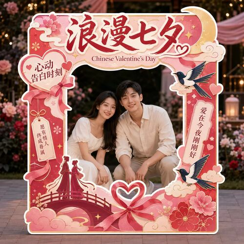七夕情人节拍照打卡相框KT板道具
