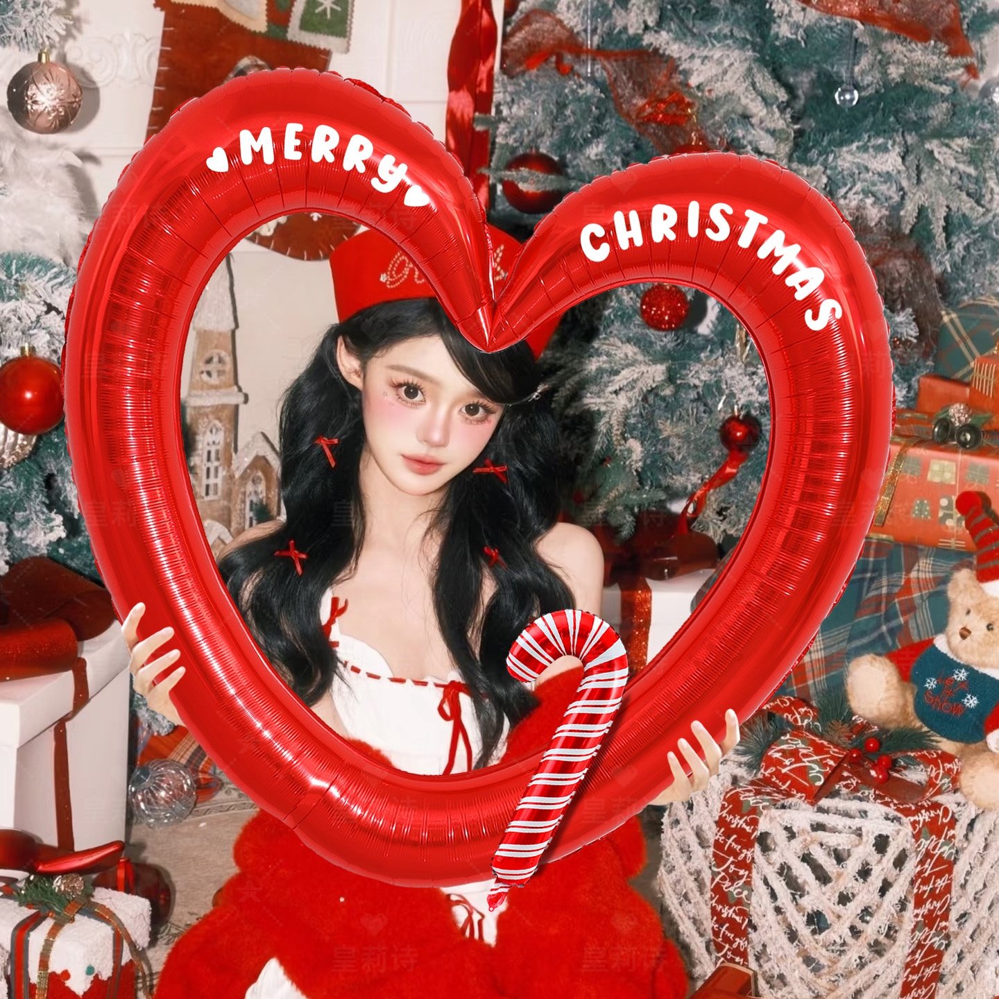 圣诞节拍照道具爱心气球儿童成人圣诞树快乐横幅背景KT板拍照框,节庆用品/礼品,气球,淘宝优惠券,粉丝福利购,淘宝优惠卷