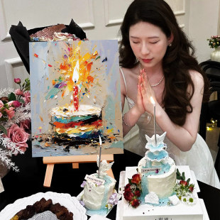 饰创意用品氛围感拍照道具油画蛋糕KT板派对餐厅桌面摆件 生日装