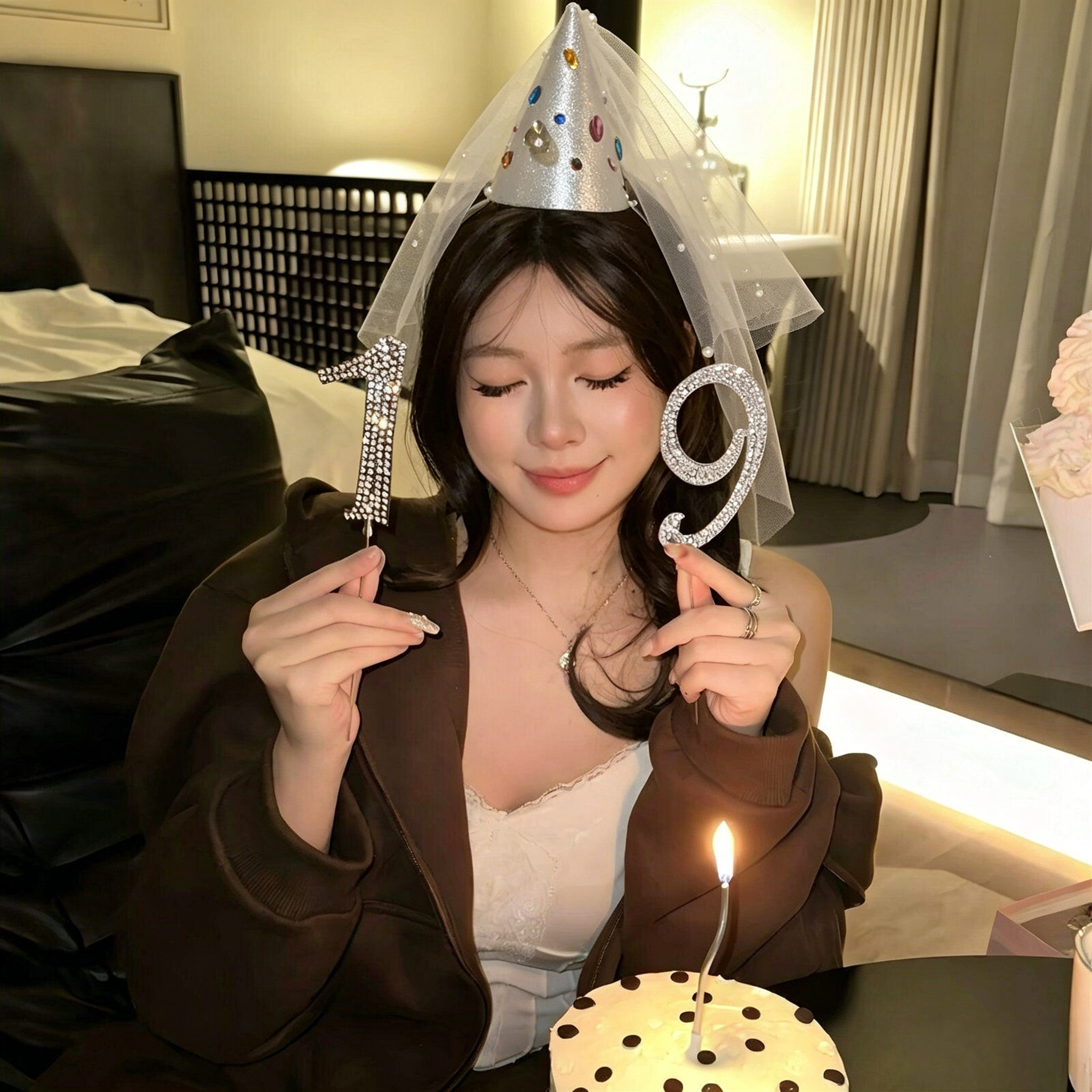 女孩生日帽水钻蜡烛数字生日发箍头饰氛围高级感布置装饰拍照道具
