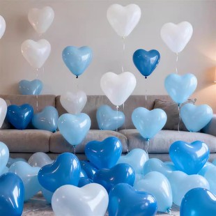 爱心蓝白色心形气球装饰男女孩生日派对场景布置求婚结婚氛围道具