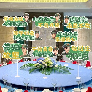 光荣退伍军人老兵退役布置仪式欢迎回家桌面摆件饭店场景氛围装饰