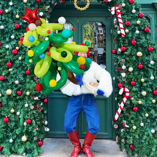 2025网红圣诞树气球超大号节日装饰布置diy660长条气球拍照道具