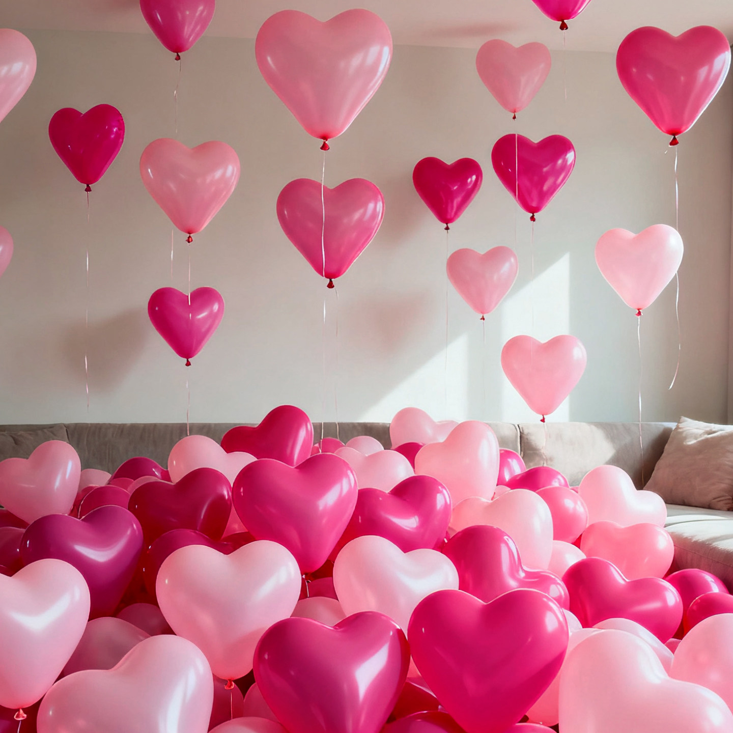 爱心粉色心形气球装饰女孩生日派对场景布置求婚结婚氛围汽球道具