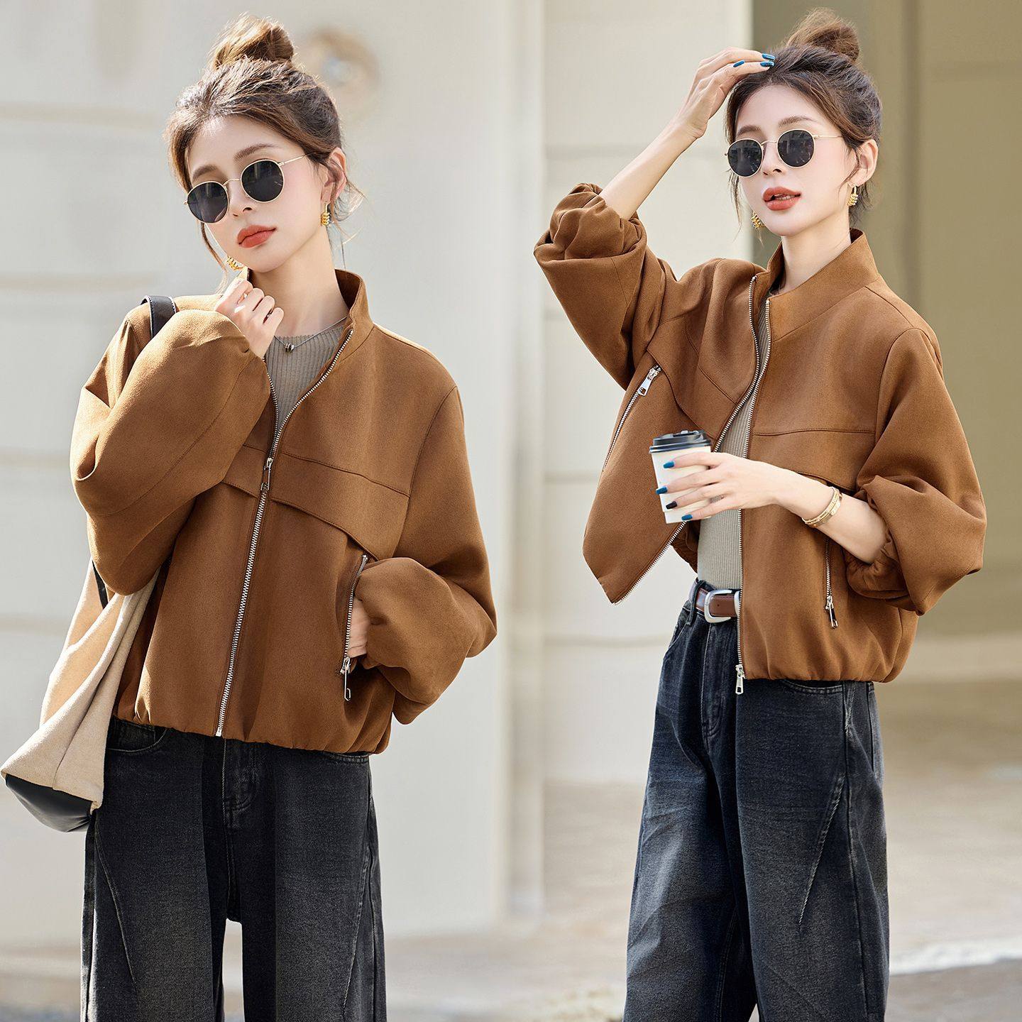 时尚外套女2025年春秋新款小个子百搭短款宽松立领夹克上衣短外套,女装/女士精品,短外套,淘宝优惠券,粉丝福利购,淘宝优惠卷